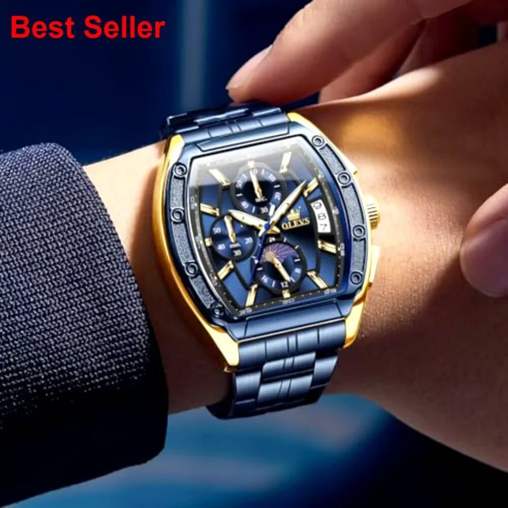 Stainless Steel Chronograph Dress Watch Moon Phase Luminous